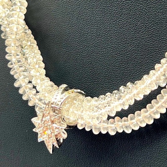 Vintage Multi-Strand Crystal Beaded Necklace With Rhinestone Starburst Pendant. - Picture 6 of 8